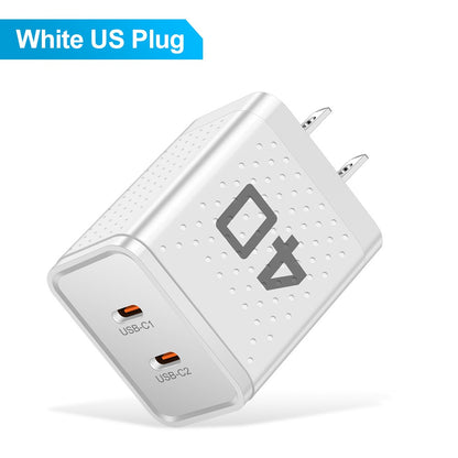 Dual Port Type-C Fast Charging Adapter - 40W Portable Travel Wall Charger