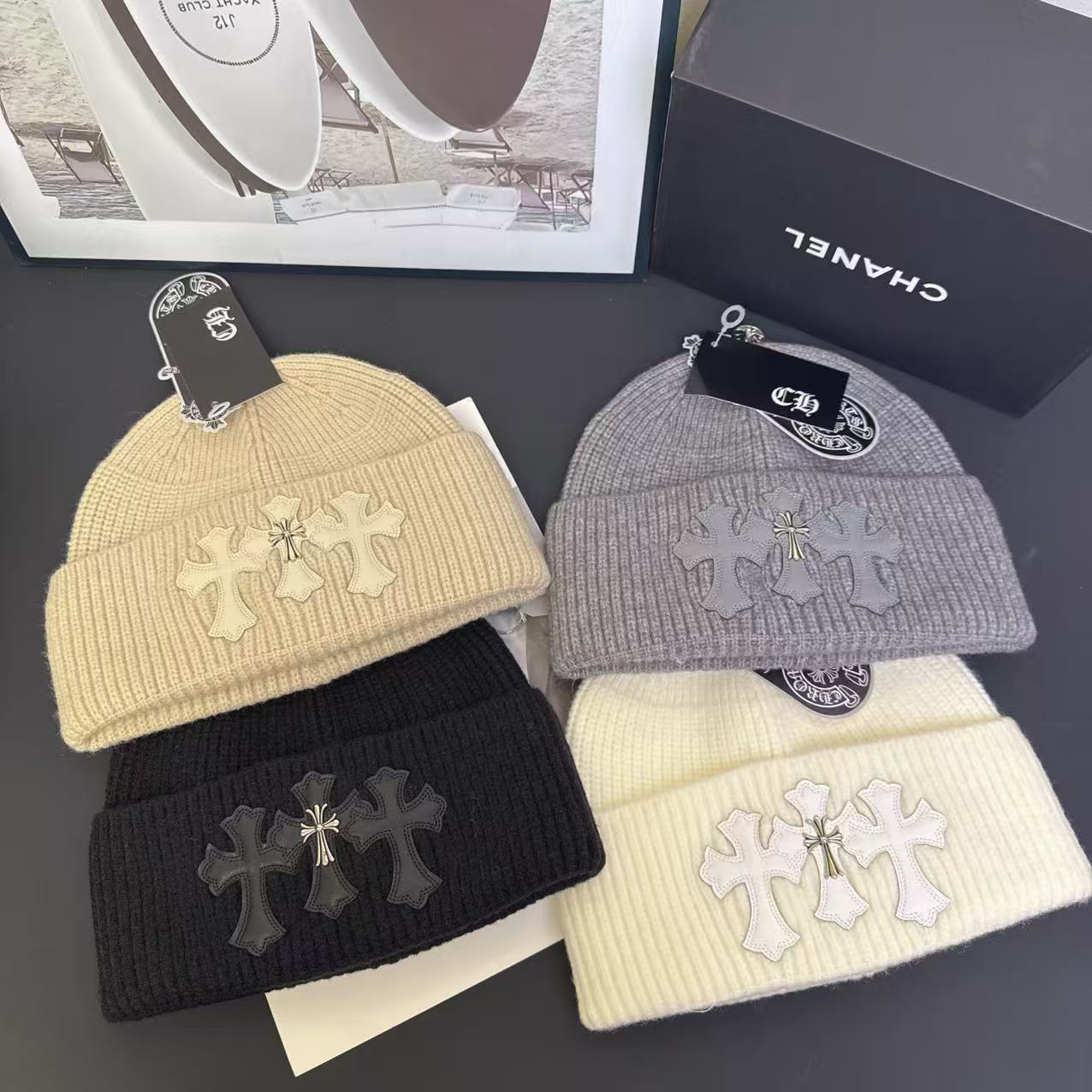 Unisex Gothic Triple Cross Knitted Beanie Hat - Warm Winter Cap