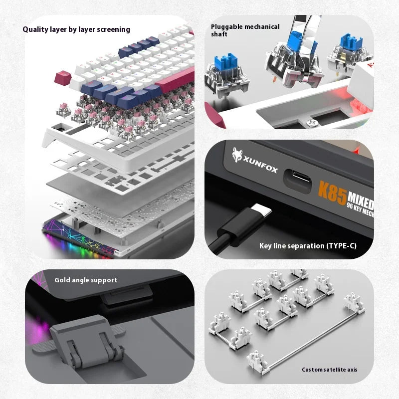 XUNFOX K85 Wired Mechanical Keyboard - Hot-Swappable Esports Gaming & Office Keyboard with Illuminated USB