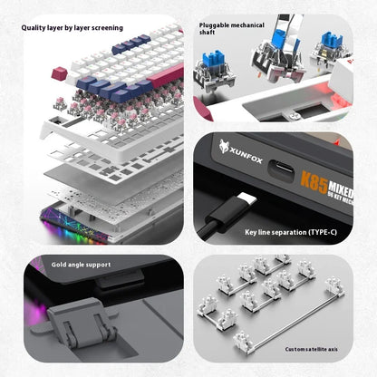 XUNFOX K85 Wired Mechanical Keyboard - Hot-Swappable Esports Gaming & Office Keyboard with Illuminated USB