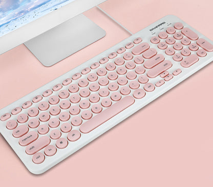 D520 Ultra-Thin Wired Keyboard - 104 Key Silent Office & Gaming Keyboard with Retro Round Keycaps