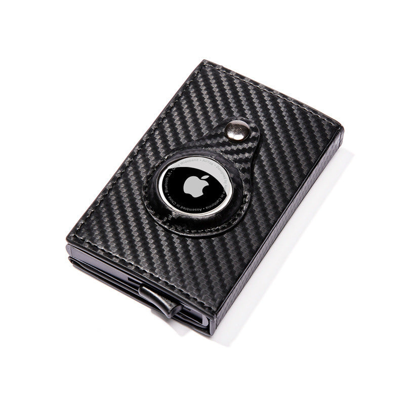 Men's Multi-Function Card Holder Wallet with Carbon Fiber Pattern & Magnetic Buckle (Airtag Tracker Slot)