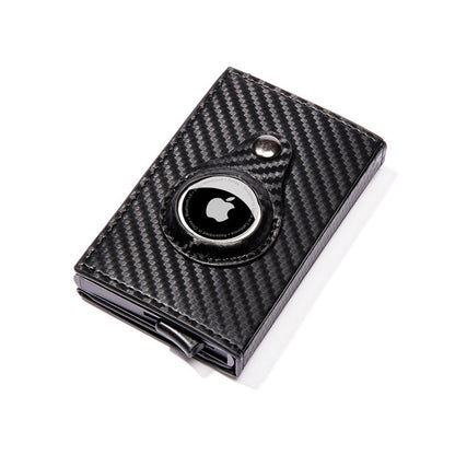Men's Multi-Function Card Holder Wallet with Carbon Fiber Pattern & Magnetic Buckle (Airtag Tracker Slot)