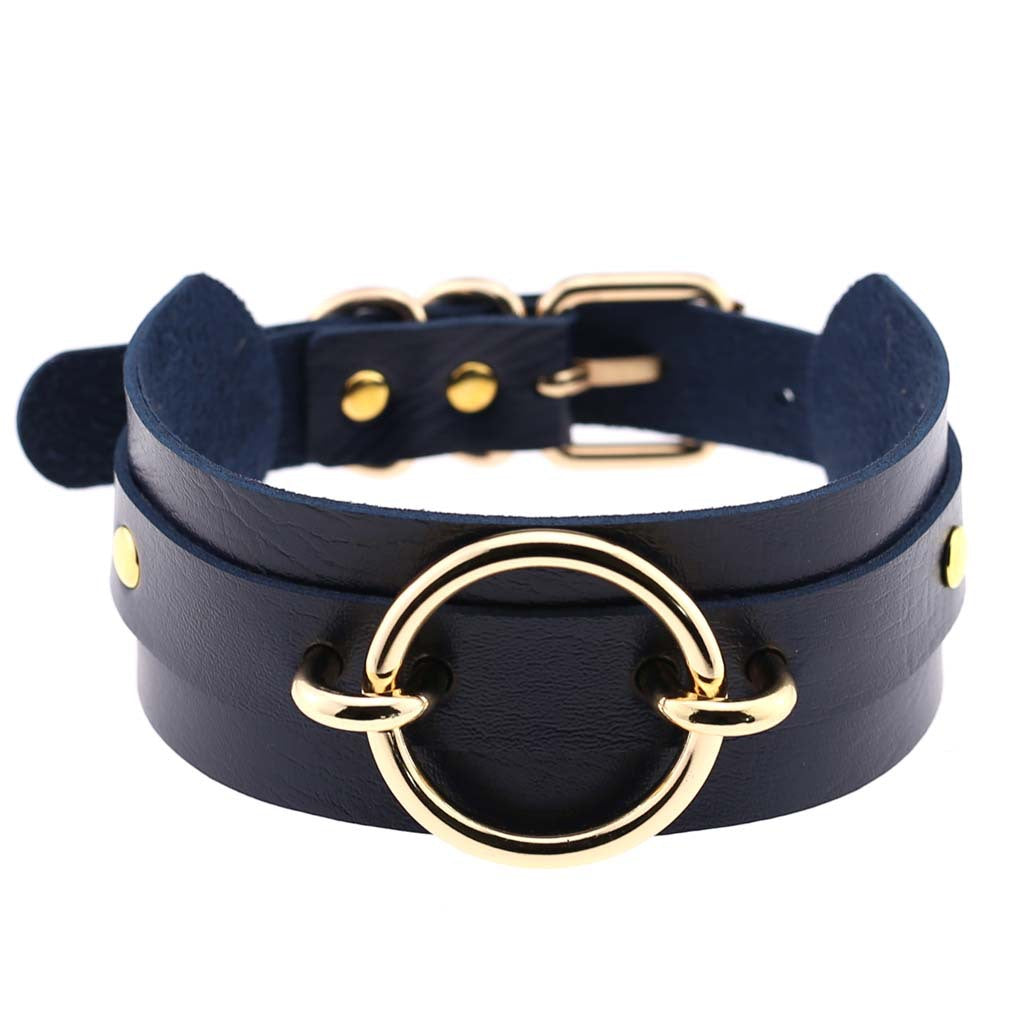 Punk PU Leather Choker Necklace with Oversized O-Ring Pendant | Multi-Color Collar Chain
