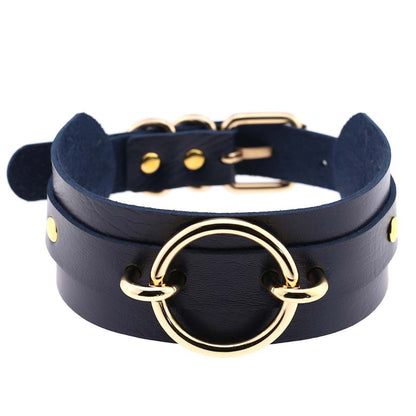 Punk PU Leather Choker Necklace with Oversized O-Ring Pendant | Multi-Color Collar Chain
