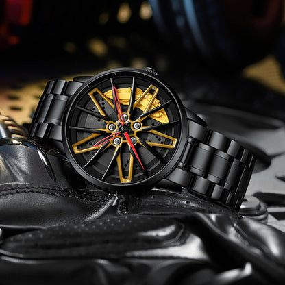 Luxury Men's Car Wheel Hub Watch - Stainless Steel Waterproof Quartz Wristwatch