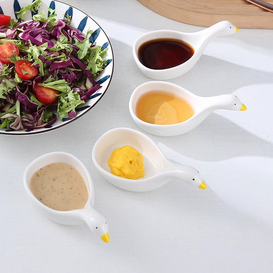 Cute Goose Ceramic Mini Dipping Plate - Small Sauce & Snack Dish for Home & BBQ