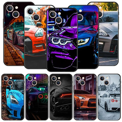 Japanese Blue & Red JDM Sports Car Phone Case - Car Enthusiast Protective Cover for iPhone 15