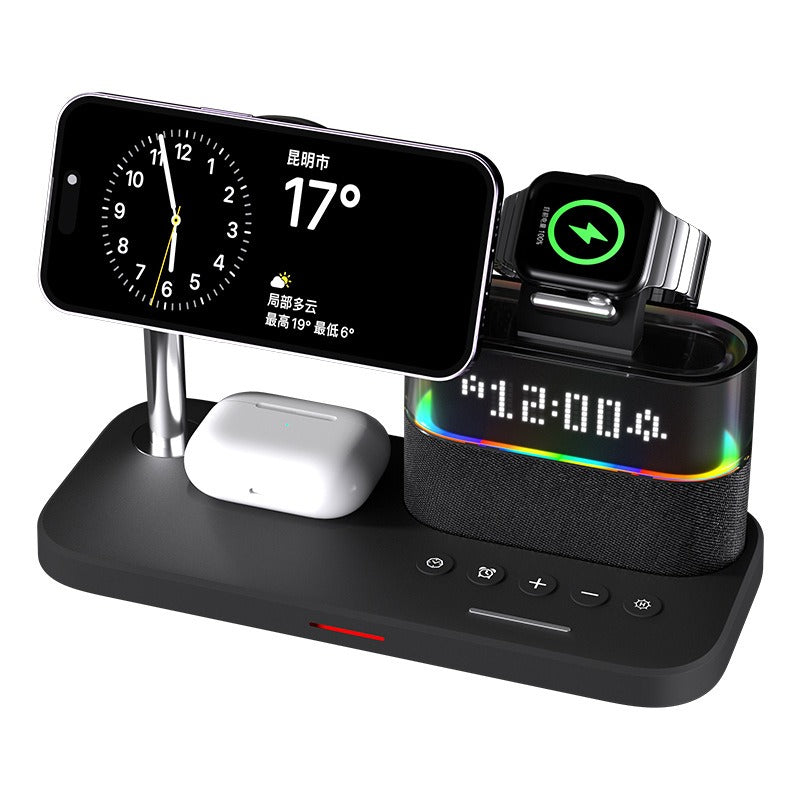 Multifunctional 3-in-1 Wireless Charging Station with Alarm Clock - Magnetic Desktop Charger Stand