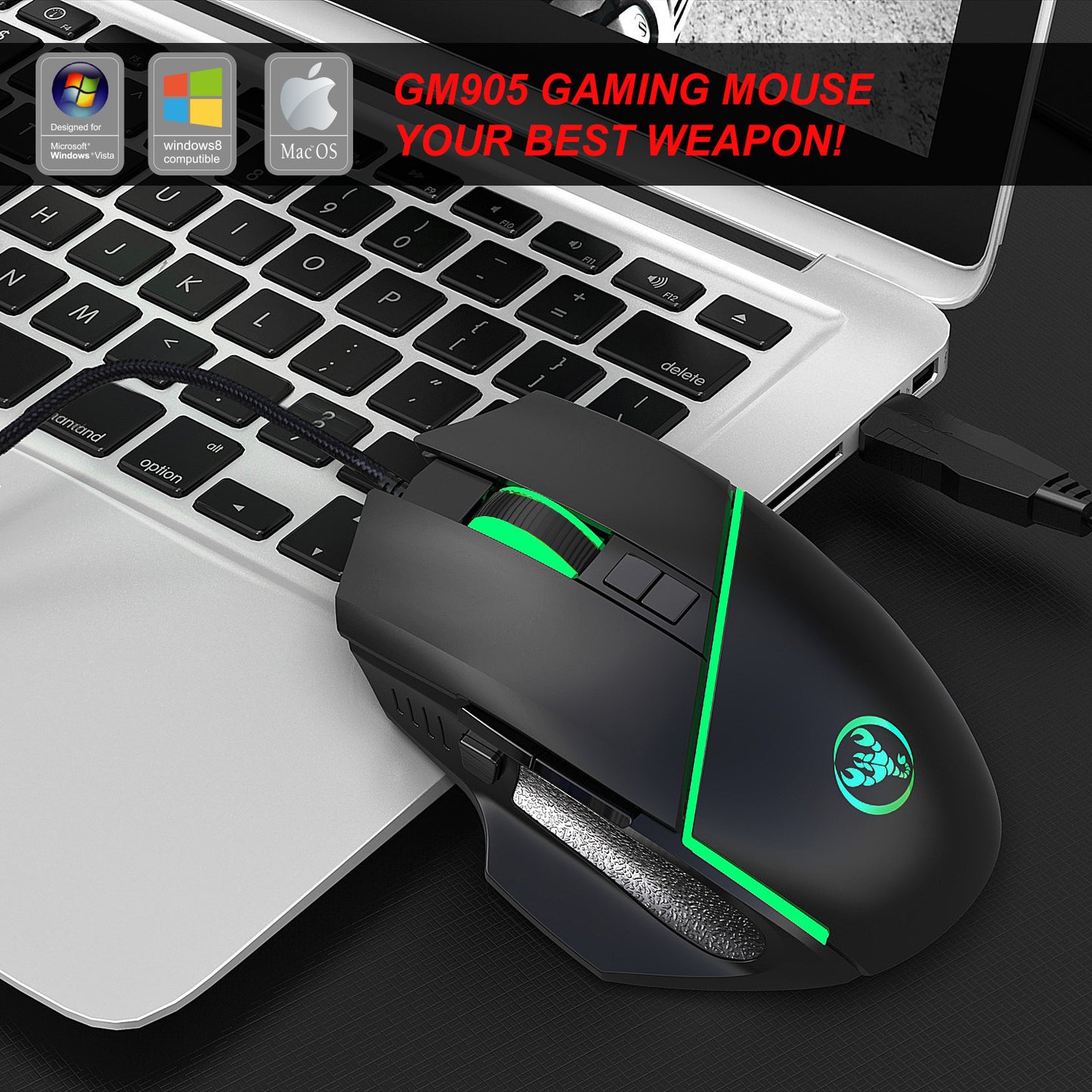 A876 Wired Gaming Mouse - 6400 DPI Adjustable RGB Lighting Optical Mouse with Turn-Off Feature