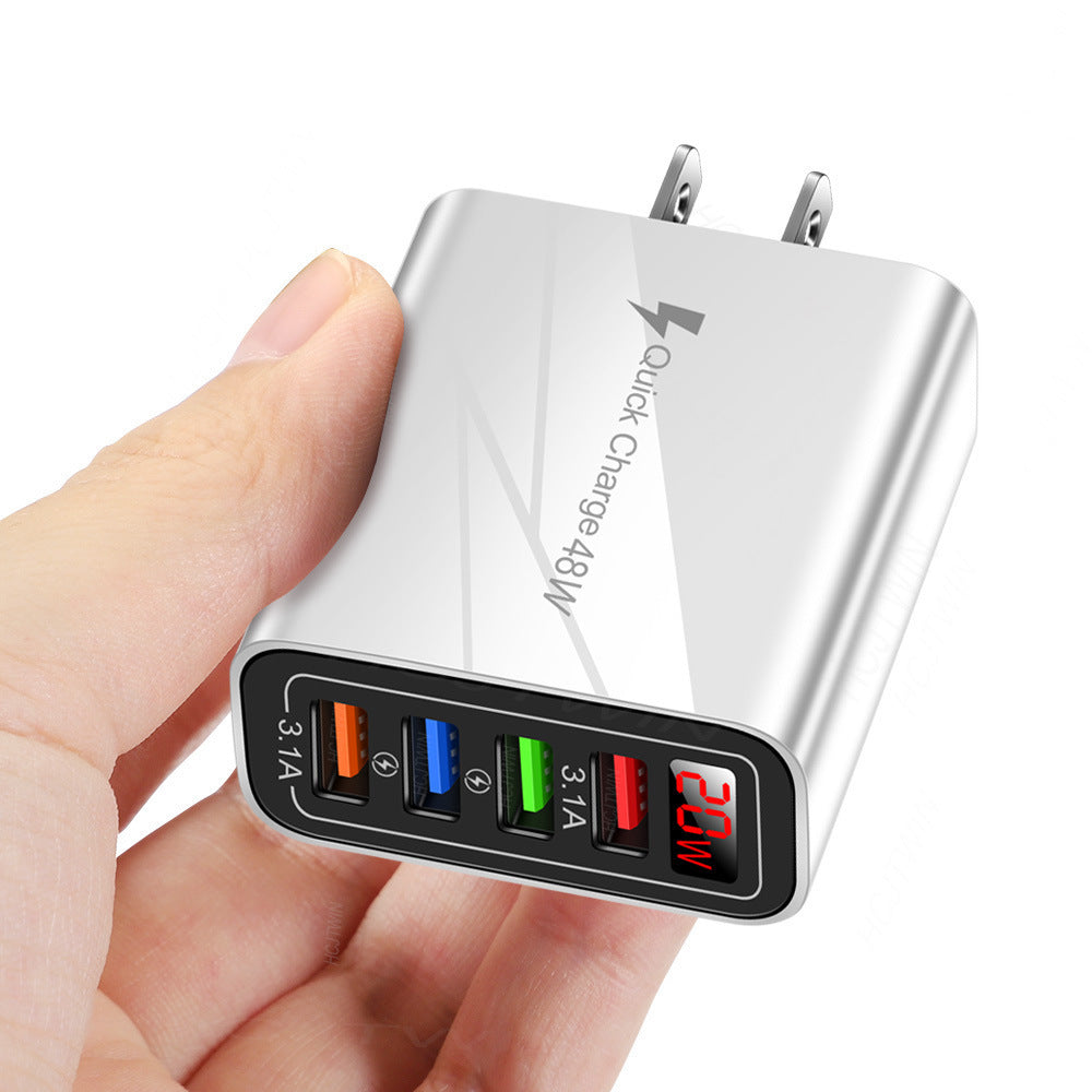 4-Port USB Digital Display Wall Charger - Universal Multi-Port Fast Charging Adapter with Screen