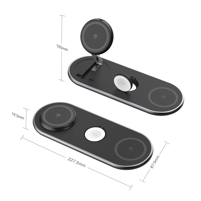 Portable 3-in-1 Wireless Charger Stand - Multi-Device Magnetic Charging Pad for Apple Devices