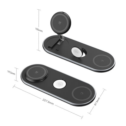 Portable 3-in-1 Wireless Charger Stand - Multi-Device Magnetic Charging Pad for Apple Devices