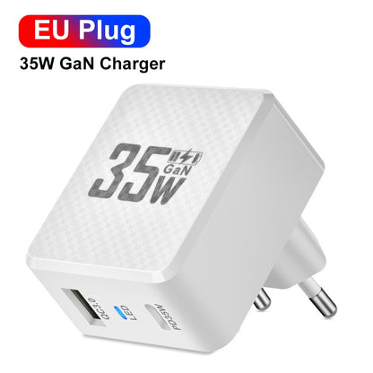 35W GaN Fast Wall Charger - QC3.0 & PD Dual-Port Power Adapter for Smartphones
