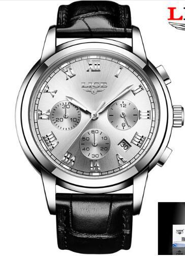 LIGE Casual Fashion Luminous Quartz Watch with Brown Leather Strap