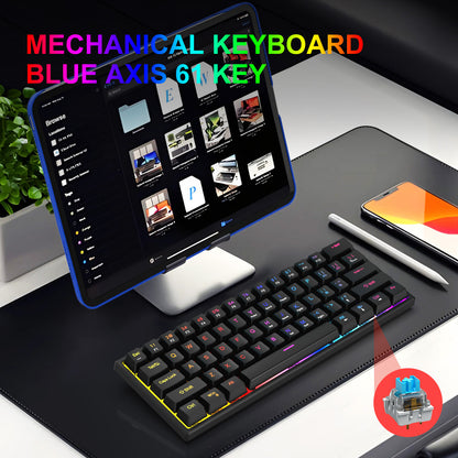 61-Key Mechanical Keyboard with Blue Switch - Mini Portable Wired Detachable Gaming Keyboard for Esports
