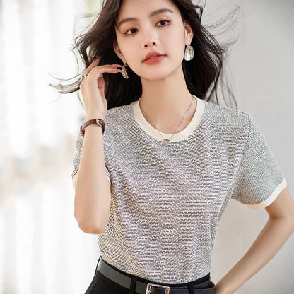 Casual Fashion Basic Tee - Chic Knit Short Sleeve Top for Women