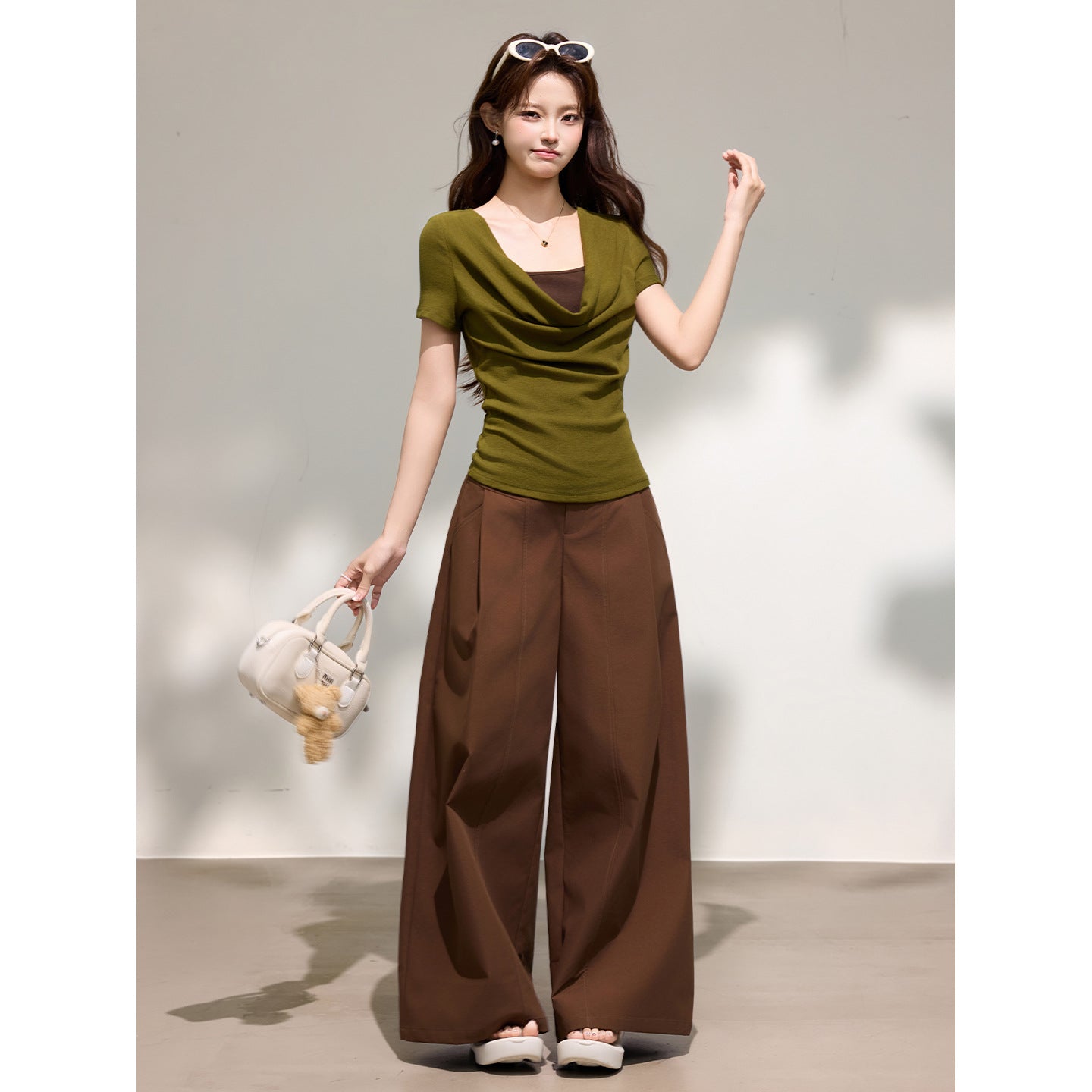 Women's Chic False Two-Piece Drape Neck Short Sleeve T-Shirt