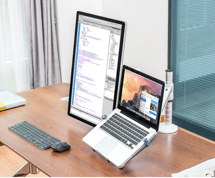 Dual Monitor and Laptop Stand Arm - Aluminum Alloy Double-Section Mount for Desktop Screens and Notebooks