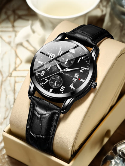 Waterproof Analog Men's Watch (Student/Casual) with Black Dial and Leather Band