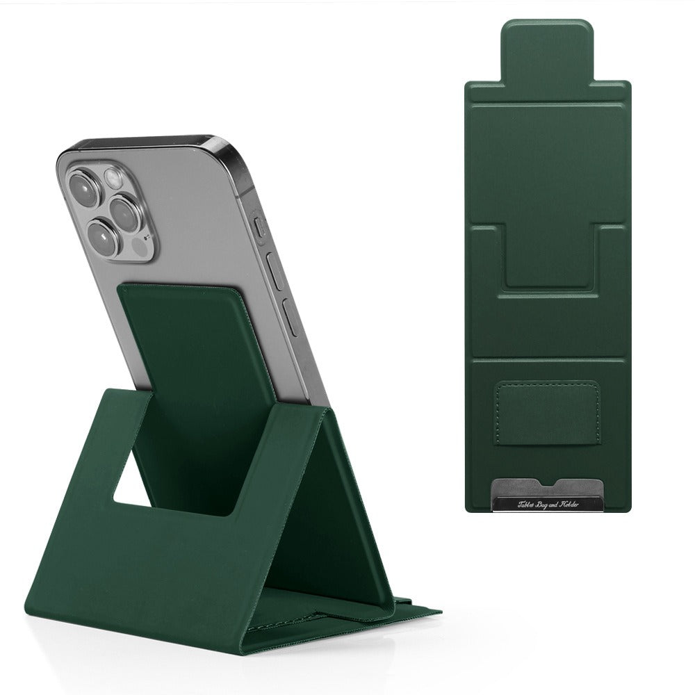 Ultra-Thin Foldable PU Leather Desktop Phone Stand - Portable Adhesive Phone Holder for Desk & Office