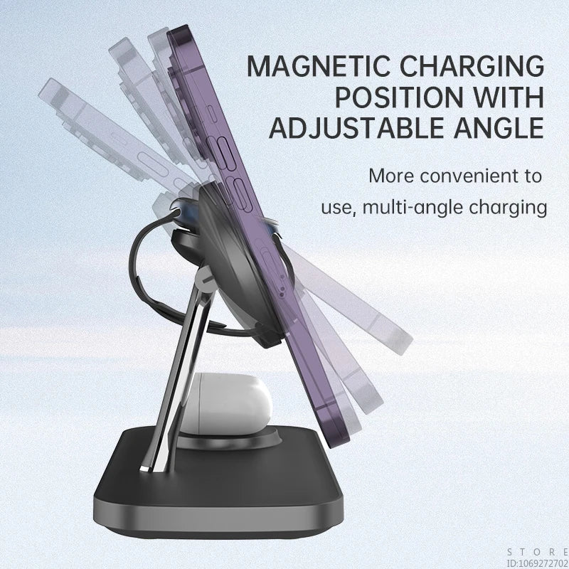 : Multi-Functional Qi2 3-in-1 Magnetic Wireless Charger - Desktop Fast Charging Station Stand