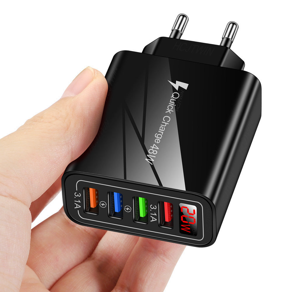 4-Port USB Digital Display Wall Charger - Universal Multi-Port Fast Charging Adapter with Screen