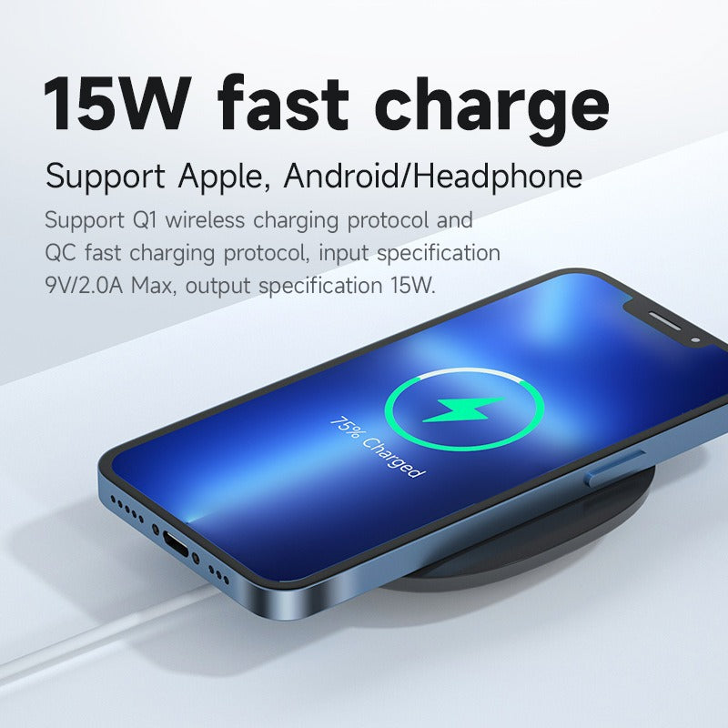 15W Fast Wireless Charger Pad - Square Desktop Qi Wireless Charging Mat for iPhone, Samsung & Huawei