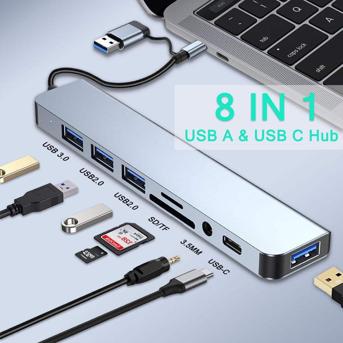 7-in-1 Dual Head USB 3.0 Hub - Multiport Expansion Docking Station & Data Splitter for Computer
