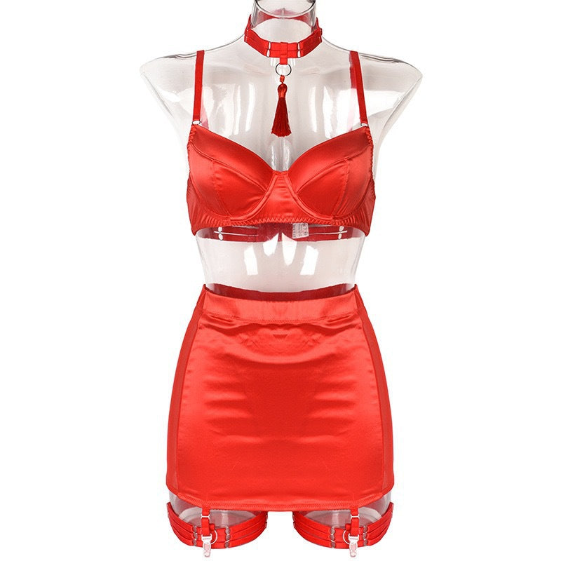 Christmas Uniform Lingerie Set - Neck Hanging, Tassel, Split Style