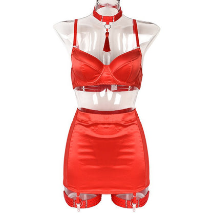 Christmas Uniform Lingerie Set - Neck Hanging, Tassel, Split Style