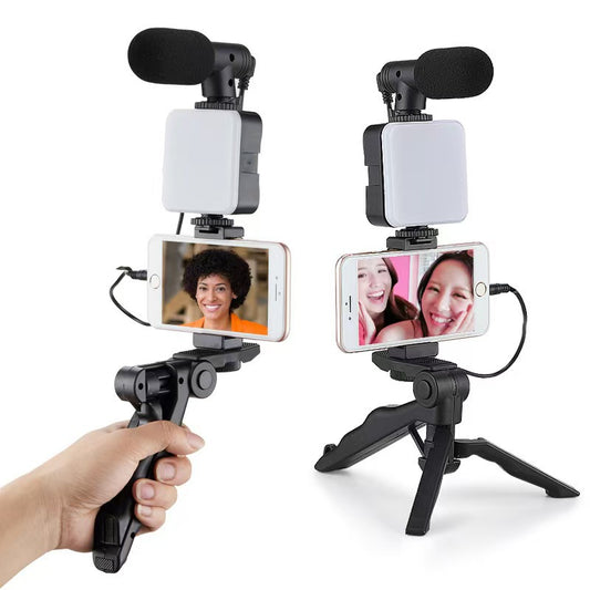 Desktop Live Streaming Kit - Smartphone Vlogging Rig with Fill Light, Microphone, and Handheld Tripod
