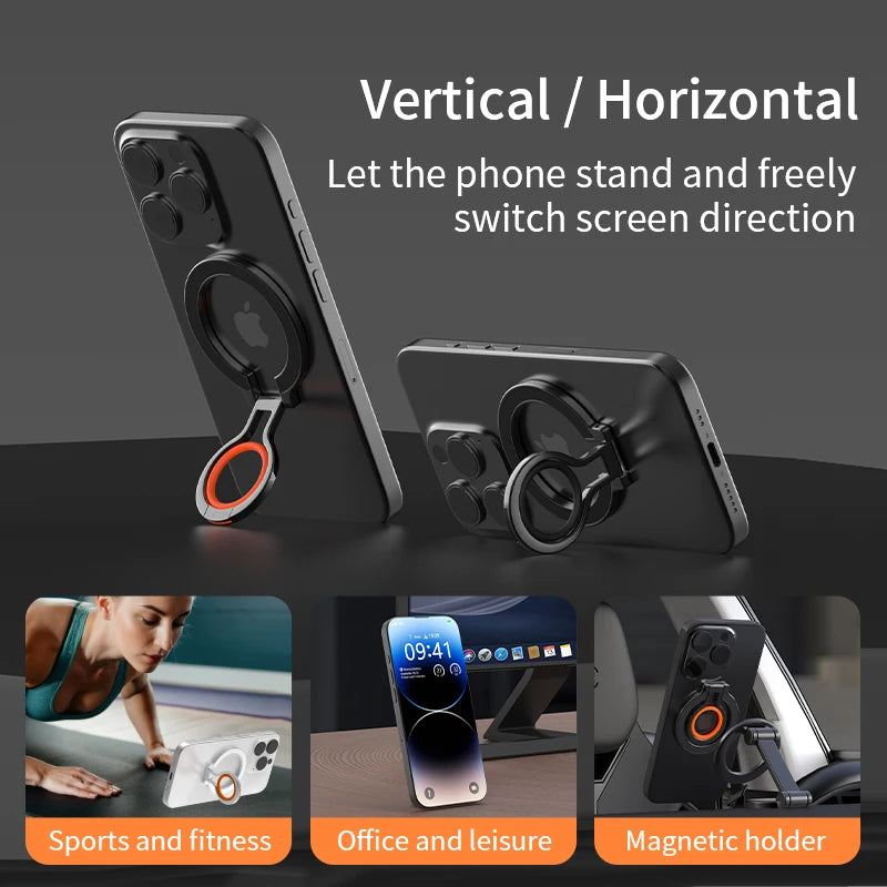 360° Rotating Magnetic Ring Holder Stand Grip for iPhone MagSafe - Folding Phone Back Bracket
