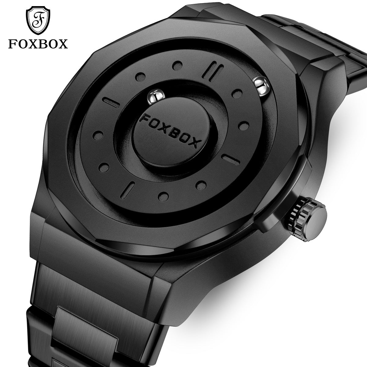 FOXBOX Men's High-Tech Magnetic Levitation Concept Watch (All Black)