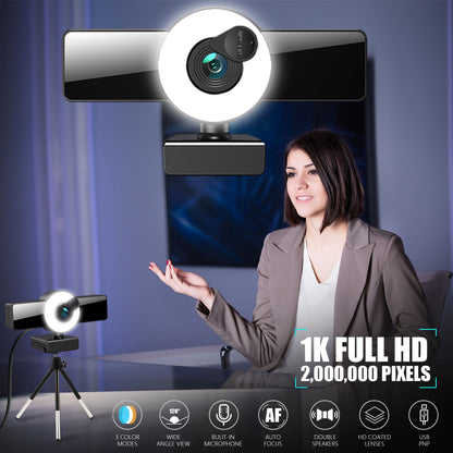 4K Autofocus USB Streaming Webcam - HD Computer Camera with Ring Fill Light & Built-in Microphon