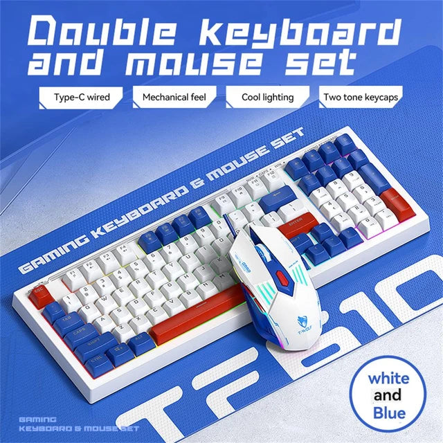 T-WOLF TF610 Wired Gaming Keyboard & Mouse Bundle - Double Color Mechanical-Feel Set