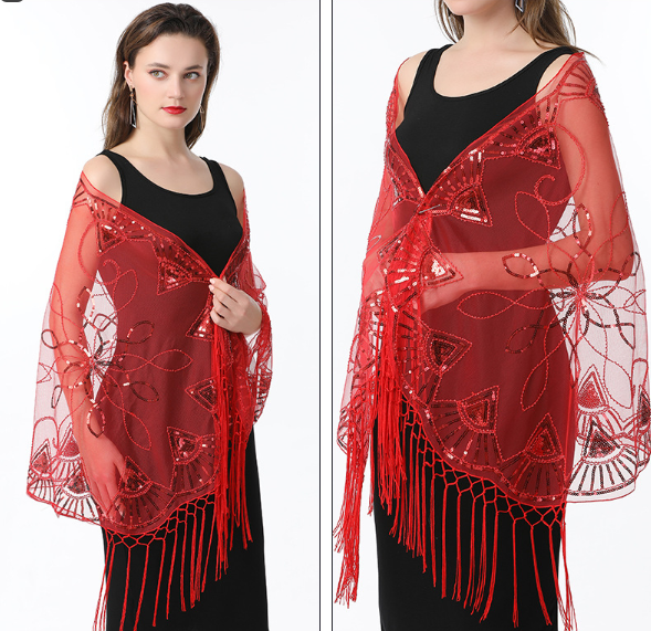 Women's Sequin Mesh Cape Shawl | Elegant Tassel Bolero Wedding & Evening Dress Wrap