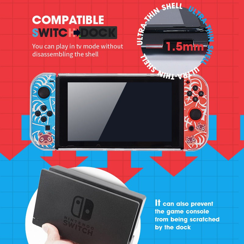 Animal Crossing Crystal Case for Nintendo Switch - Clear Protective Cover Skin with Thumb Grip Caps