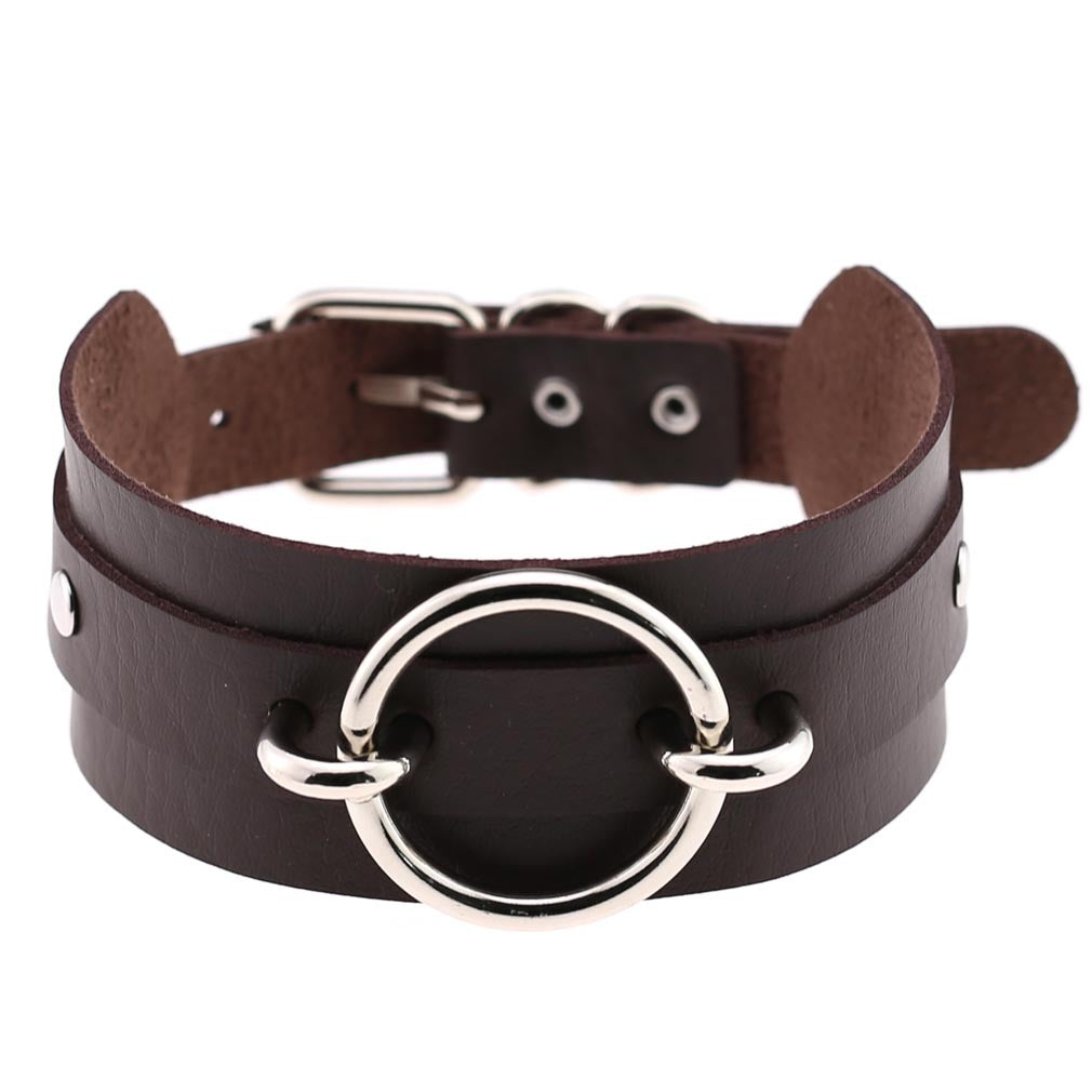 Punk PU Leather Choker Necklace with Oversized O-Ring Pendant | Multi-Color Collar Chain