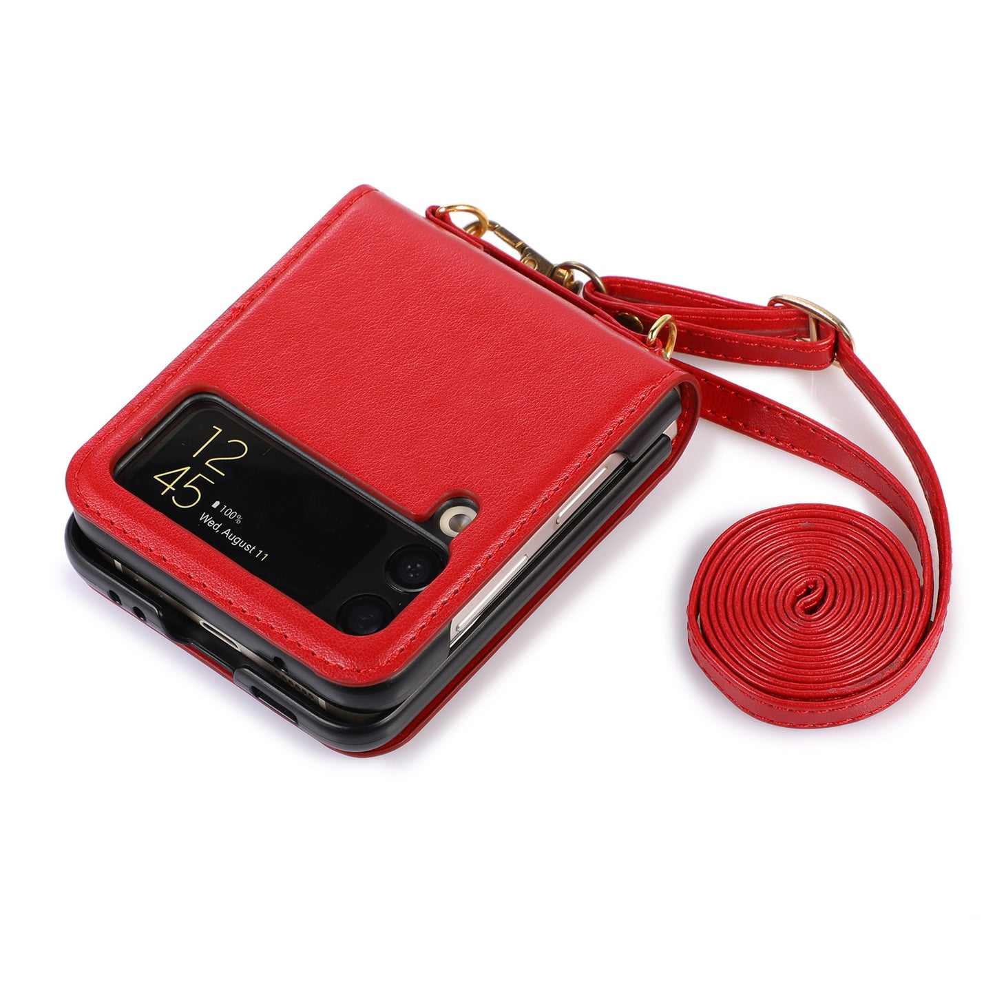 Crossbody Lanyard Leather Card Holder Case for Samsung Galaxy Z Flip 5 / Flip 4 - Fashion Purse Wallet Cover
