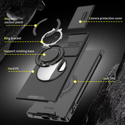 Samsung Galaxy Shockproof Armor Case - Rotating Ring Kickstand & Sliding Camera Lens Cover