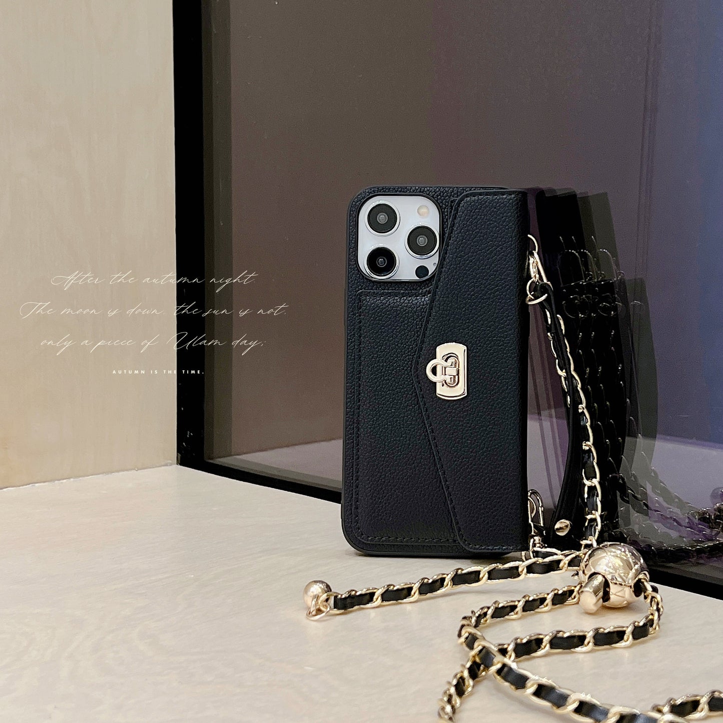 Wallet Card Holder Phone Case with Strap - Luxury Crossbody Chain Cover for iPhone