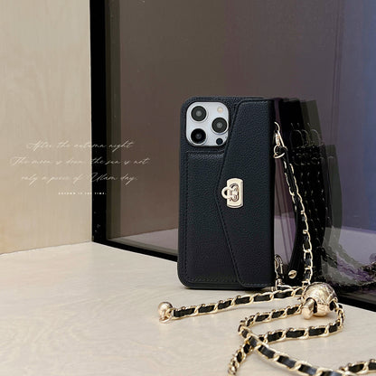 Wallet Card Holder Phone Case with Strap - Luxury Crossbody Chain Cover for iPhone