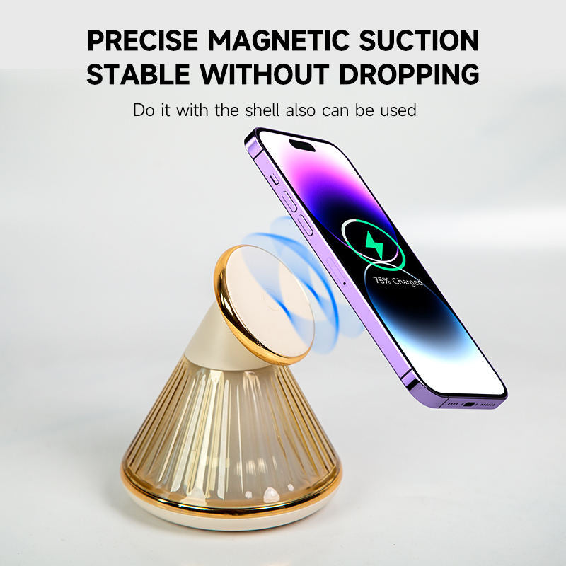15W Magnetic Wireless Charger with Night Light - Adjustable Conical Fast Charging Stand for iPhone