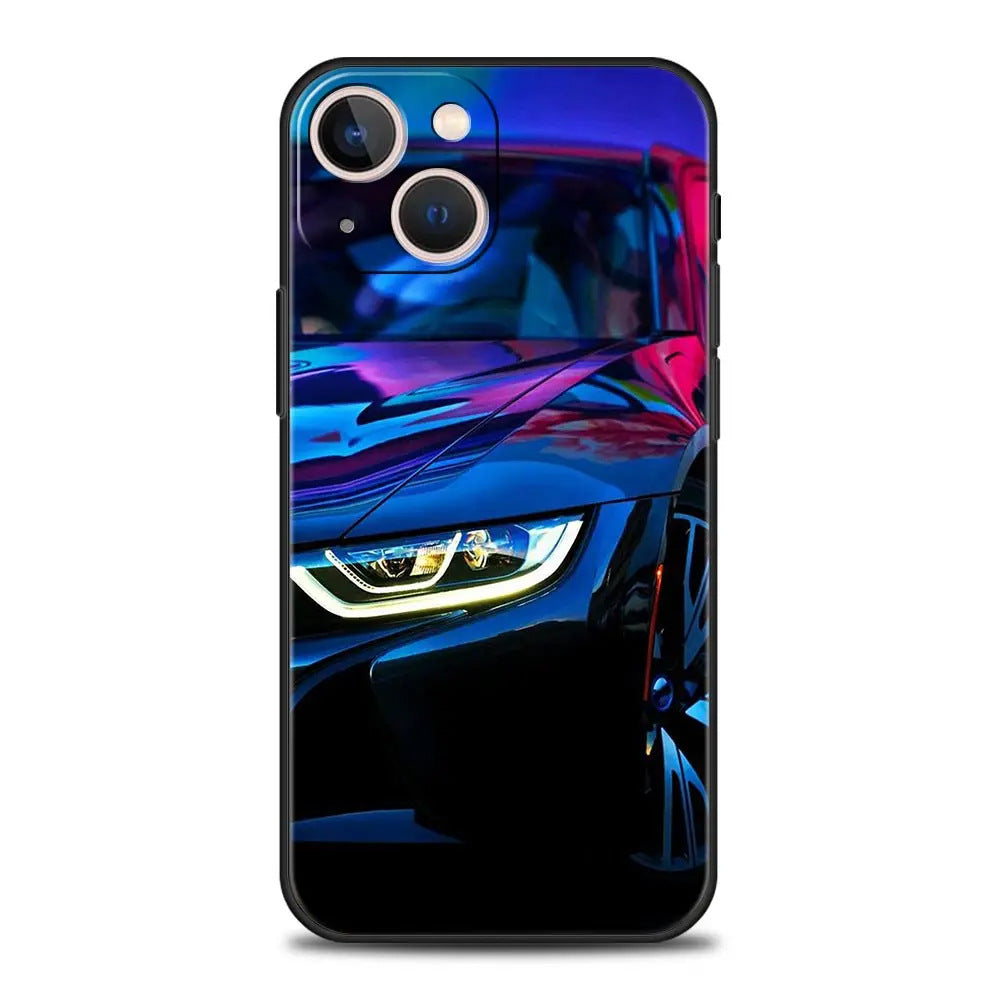 Japanese Blue & Red JDM Sports Car Phone Case - Car Enthusiast Protective Cover for iPhone 15