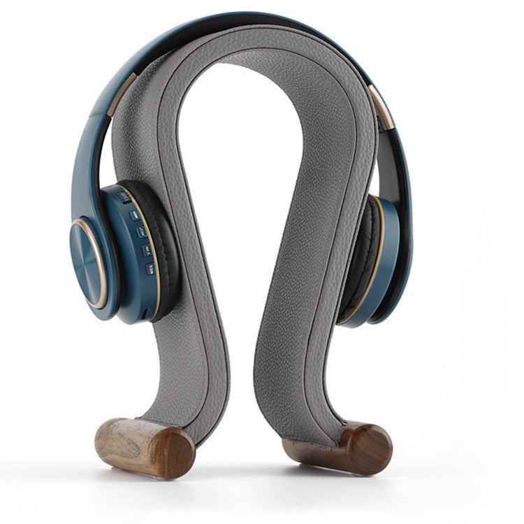 Walnut Wood U-Shaped Headphone Stand - Leather & Wood Headset Holder Display Rack
