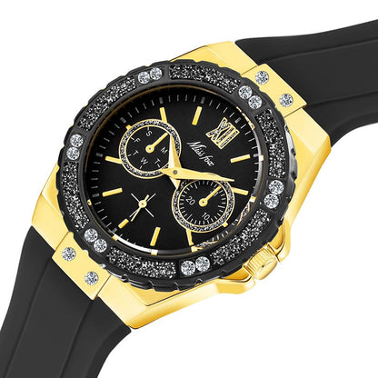 Elegant Ladies Diamond Quartz Wristwatch with Blue Rubber Band