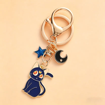 Kawaii Anime Cat Metal Keyring with Lobster Clasp for Women