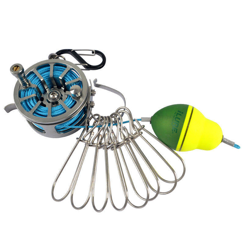 Stainless Steel Live Fish Stringer with Reel - 8 Clips Fishing Lock Stringer & Float