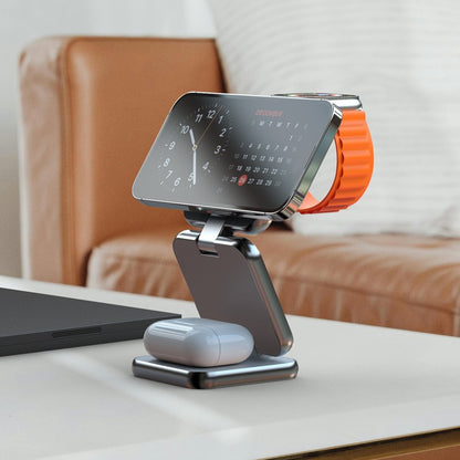3-in-1 Foldable Magnetic Wireless Charger - Multi-Device Desktop Charging Stand for Smartphones